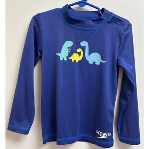 Speedo UPF 50 Dinosaur Long Sleeve Rash Guard Swim Shirt Blue Toddler L (3T-4T)